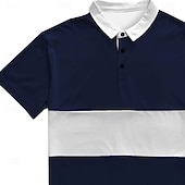tanie Męska koszulka polo do rugby-Męskie Prążki Polo do rugby Krótki rękaw Koszulki polo Koszule z kołnierzykiem Codzienny Szkoła Na zewnątrz Sport Dzienne zużycie Druk 3D Lato Ciemnoniebieski