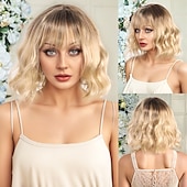 お買い得  トレンドの合成ウィッグ-人工毛ウィッグ ウェーブ カーリーウィーブ アシメントリー・ヘアカット ニートバング 機械製 かつら 30 インチ A1 合成 女性用 クラシック 快適 カラーグラデーション マルチカラー