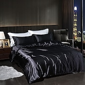 cheap Duvet Cover Sets-4 Pieces Satin Silk Bedding Set with Fitted Sheets Duvet Cover Sets Summer Solid Color Comforters Covers with 2 Pillowcases