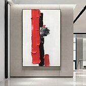 voordelige Abstracte schilderijen-grote handgemaakte witte rode en zwarte 3D textuur abstracte schilderkunst met de hand geschilderd met de hand geschilderd moderne abstracte olieverfschilderij abstracte klassieke moderne