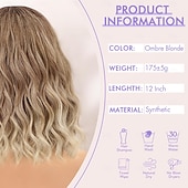 preiswerte Trendige synthetische Perücken-Perücke für Frauen, kurze, gewellte Bob-Perücken, synthetische, lockige Perücke mit Mittelteil, hitzebeständige Faser für den täglichen Gebrauch bei Partys und Cosplay