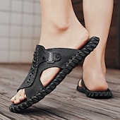 abordables Sandalias casuales-Sandalias casuales marrones para hombre con tira de cuero y elegantes detalles de costura: cómodas para usar a diario, en la playa y para salidas relajadas