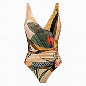 cheap One-piece swimsuits-Women&#039;s Swimwear One Piece Monokini Swimsuit Backless Tummy Control High Waist Slim Vacation Beach Wear Floral V Neck Sleeveless Bathing Suits