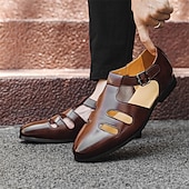 preiswerte Kleidungs-Sandalen-Schwarze Fischersandalen aus Kunstleder für Herren mit Schnallenriemen und Aussparungsdesign, stilvoll und bequem für die Freizeit, den Outdoor- und Sommergebrauch
