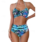 billiga One Pieces &amp; Tankinis-Dam Tankini Tvådelad baddräkt Volang Badkläder Badkläder Blå Guld Andningsfunktion Snabb tork Lättvikt Ärmlös - Simmning Surfing Strand Sommar Vår