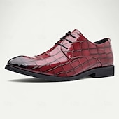 economico Formale-scarpe stringate in similpelle con motivo coccodrillo bordeaux da uomo, eleganti calzature formali per lavoro, matrimoni e occasioni speciali
