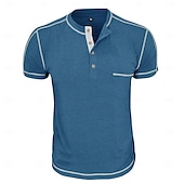 tanie Casualowa koszulka Henley-Męskie Koszulka z guzikami Koszula Henley Koszulka z krótkim rękawkiem Koszulka Krótki rękaw Henley Lato Jednolity/zwykły kolor Moda Designerskie Moda Urlop Ulica Wyjściowe Czarny Niebieski