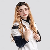 levne Syntetické trendy paruky-Syntetické paruky Vlnitá Curly Weave Vrstvený střih S ofinou na stroji Paruka 26&quot; A1 Umělé vlasy Dámské Klasické Pohodlné Zářící barvy Zlatá