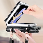 Χαμηλού Κόστους Samsung Θήκη-τηλέφωνο tok Για Samsung Galaxy Z Flip 6 Z Flip 5 Z Flip 4 Z Flip 3 Πίσω Κάλυμμα με τον Lanyard Υποδοχή κάρτας Ανθεκτική σε πτώσεις Ρετρό PU δέρμα