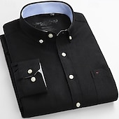 billiga Button Down-skjortor för män-Herr Skjorta Knapp upp skjorta Slät Bröllop Fest Svart Vit Rosa Marinblå Långärmad Kavajslag Vår Höst Kläder Ficka