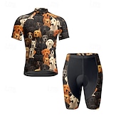 cheap Men&#039;s Clothing Sets-Men&#039;s Cycling Jersey with Shorts Dog Short Sleeve Bike Clothing Suit with 3 Rear Pockets Mountain Bike MTB Road Bike Cycling Front Zipper Sweat wicking Comfortable Breathable Sports Black Yellow Dark