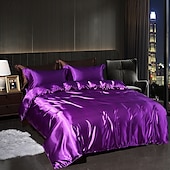 cheap Duvet Cover Sets-4 Pieces Satin Silk Bedding Set with Fitted Sheets Duvet Cover Sets Summer Solid Color Comforters Covers with 2 Pillowcases
