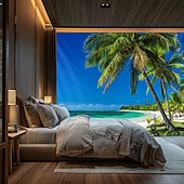 Недорогие Тапестри́ на океа́нском пляже-Пейзаж Пляж Висячая Гобелен настенное искусство Пальма Большой гобелен Муральное декор Фотографический фон Плед занавеска Дом Спальня Гостиная Декорация