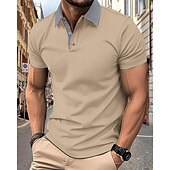 economico Polo classica da uomo-Per uomo Camicia da golf Golf Polo da golf Ufficio Informale Bavero Manica corta Essenziale Moderno Color Block Collage Bottoni Estate Primavera Standard Bianco Blu marino Azzurro cielo Cachi Camicia