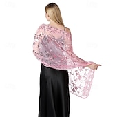 cheap Wedding Guest Wraps-Ladiery Sequin Floral Shawls and Wraps for Evening Dresses,Women sparkly Sheer Mesh Wedding Shawls for Evening Party