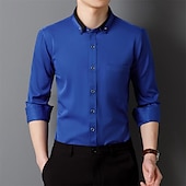 economico Camicie Button Down da uomo-Per uomo Camicia Camicie Camicia con bottoni Tinta unica Matrimonio Feste Nero Bianco Rosa Vino Manica lunga Bavero Primavera Autunno Abbigliamento Tasche