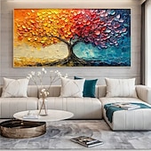 preiswerte Landschaftsgemälde-handgemaltes buntes Punkte-Baum-Ölgemälde auf Leinwand, modernes strukturiertes Blumenbaum-Gemälde, Wandkunst, 3D-Blumengemälde, zeitgenössische Kunst, großes Wandkunst-Ölgemälde für Wohnzimmerdekor