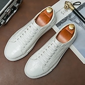 billiga Tillfällig-vardagssneakers i vitt krokodilmönster för män – snygga snörskor för dagligt bruk och fashionabla utflykter