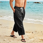 baratos Clássico-Homens Calças de linho Calça verão Calças de praia Calças Harem Bolsos Com Cordão Cintura elástica Tecido Conforto Respirável Mimolet Férias Diário Feriado Havaiana Boho Azul Céu Preto