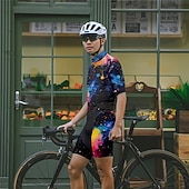 halpa Miesten vaatesarjat-Miesten Pyöräily jersey ja shortsit Graffiti Lyhythihainen Pyörä Liikunta-asut 3 takataskulla Maastopyöräily Maantiepyöräily Etuvetoketju Hikeä siirtävä Mukava Hengittävä Urheilu Musta Keltainen