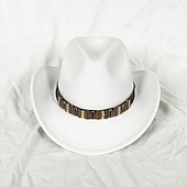 preiswerte Partykappen-Metallgürtel Western Cowboyhut Herren Herren Damen Jazz Cowboyhut mit Leder breiter Krempe Glockenhut Kirche Sombrero Cowgirl