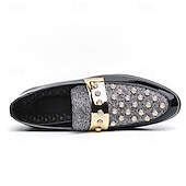 economico Semi-formale-mocassini da uomo in vernice nera con dettagli borchiati e cinturino dorato, scarpe casual alla moda per feste ed eventi speciali