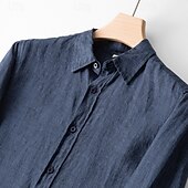 billiga Business Casual-Herr Skjorta Linneskjorta Casual skjorta Knapp upp skjorta Slät Semester Hawaiisk Vit Marinblå Långärmad Kavajslag Vår Höst Kläder Button-Down