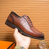 baratos Formal-Sapatos oxford masculinos de couro sintético marrom com relevo de crocodilo - elegantes e sofisticados para uso casual e formal