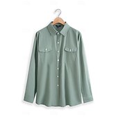 preiswerte Straße-Herren Hemd Leinenhemd Sommerhemd Strandbekleidung Knopfhemd Einfarbig Urlaub Straße Weiß Blau Grün Khaki Langarm Umschlagkragen Sommer Frühling Bekleidung Tasche