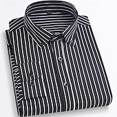 billiga Button Down-skjortor för män-Herr Skjorta Knapp upp skjorta Rand Bröllop Fest Marinblå + vit Svart Vit Gul Långärmad Kavajslag Vår Höst Kläder Ficka