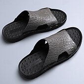 preiswerte Lässige Sandalen-lässige braune Slide-Sandalen für Herren mit Krokoprägung und strapazierfähiger Gummisohle – bequeme Outdoor-Schuhe für Sommer, Strand und Alltag
