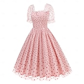 economico Vestiti-Anni 1950 Retrò Vintage Lunghezza al ginocchio Vestito Abito da tè Abito Swing Cuore Aderente &amp; Svasato Altalena a dondolo Costume Per donna Natale Carnevale Capodanno Ritorno a casa Casual
