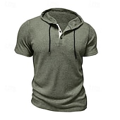 preiswerte Lässige T-Shirts für Herren-Herren T Shirt T-Shirt Kurzarmshirt Kurzarm Mit Kapuze Sommer Einfach Mode Designer Basic Knöpfe Urlaub Straße Ausgehen Wein Top T-Shirt für Herren