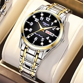 baratos Relógios Quartz-Relógio digital masculino de negócios, mostrador redondo com strass, à prova d&#039;água, luminoso, com pulseira de liga, multifuncional, fashion, relógio de quartzo para homens, presentes de lazer e
