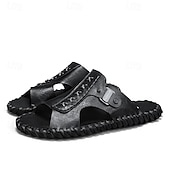 abordables Sandalias casuales-Sandalias casuales marrones para hombre con tira de cuero y elegantes detalles de costura: cómodas para usar a diario, en la playa y para salidas relajadas