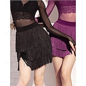 Χαμηλού Κόστους Λατινικές φούστες-γυναικεία φούστα χορού κρόσσια latin tango salsa hall κρόσια κοντή μίνι φούστα σέξι φόρεμα με περιτύλιγμα πολλαπλών στρώσεων