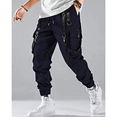 baratos Calças Cargo-Homens Calças Cargo Corredor Calças Com Cordão Bolso multi Cintura elástica com cordão Tecido Vestível Ao ar livre Diário Acampar e Caminhar Moda Clássico Preto Vinho