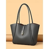 cheap Handbag &amp; Totes-Women&#039;s Green Faux Leather Tote Bag, Simple Design, Gold Buckle Decoration - Stylish and Practical Tote Bag for Work, Shopping and Daily Use Black White Red