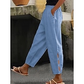  Femmes Coton Chinos Pantalon d'été Mode Streetwear Longueur cheville Taille haute Uni Avec Poches Ceinture Élastique Confortable Doux Micro-Élastique Extérieur Rue Marron foncé Vert foncé Vin Rouge