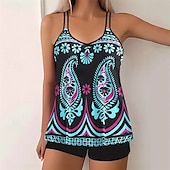 billiga One Pieces &amp; Tankinis-Dam Tankini Tvådelad baddräkt Brottarrygg Badkläder Badkläder Gul Blå Andningsfunktion Snabb tork Lättvikt Ärmlös - Simmning Surfing Strand Sommar Vår