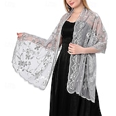 cheap Wedding Guest Wraps-Ladiery Sequin Floral Shawls and Wraps for Evening Dresses,Women sparkly Sheer Mesh Wedding Shawls for Evening Party
