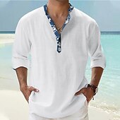 economico Camicie Popover da Uomo-Per uomo Camicia Camicia popover Camicia estiva Maglietta informale Camicia da spiaggia Nero Bianco Rosa Arancione Verde Manica lunga Floreale Tinta unita / tinta unita A fascia Henley Da mare