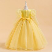 preiswerte Kleider für die Blumenmädchen-Blumenmädchenkleid Mädchen Formelle Kleidung Prinzessinenkleid Hochzeitskleidung Party Kleid Leistung Besondere Anlässe Prinzessin Süß Feste Farbe Langarm Rundhalsausschnitt Weiß Gelb 4-13 Jahre