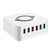 baratos Computador e Escritório-Estação de carregamento USB de 72 W com carregador sem fio de 15 W 6 em 1, várias portas USB, carregador de mesa para iPhone, iPad, Macbook, laptop, Samsung e dispositivos Android