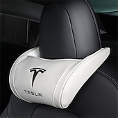 cheap Car Headrests&amp;Waist Cushions-StarFire 1 Pack Genuine Leather Hanging Car Seat Pillow Neck Support Headrest for Tesla 3 S X Y Models Black Red Coffee Colors Optional