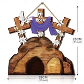 levne Velikonoční dekorace-on je vzkříšený znamení dveří závěsná zeď ozdoba vítání umění řezba velikonoční dekorace dřevěný Ježíšův věšák na párty okno domů