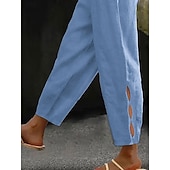  Femmes Coton Chinos Pantalon d'été Mode Streetwear Longueur cheville Taille haute Uni Avec Poches Ceinture Élastique Confortable Doux Micro-Élastique Extérieur Rue Marron foncé Vert foncé Vin Rouge