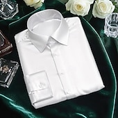 baratos Camisas de cetim masculinas-Homens Camisa Social Blusa de cetim Camisa casual camisa de botão Tecido Casamento Férias Preto Branco Vinho Azul Marinha Manga Longa Lapela Primavera &amp; Outono Roupa