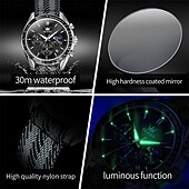 cheap Quartz Watches-New Olevs Men&#039;S Business Watch Luminous Calendar Moon Phase Display Multi-Functional Quartz Watch Nylon Strap Waterproof Sports Watch