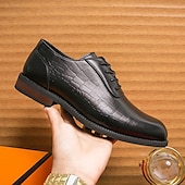 baratos Formal-Sapatos oxford masculinos de couro sintético marrom com relevo de crocodilo - elegantes e sofisticados para uso casual e formal